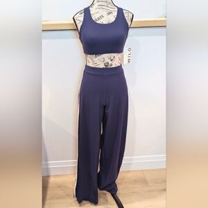 WILO THE LABEL | Women's Navy/White Striped Wide Leg Legging w/ Sports Bra Set
